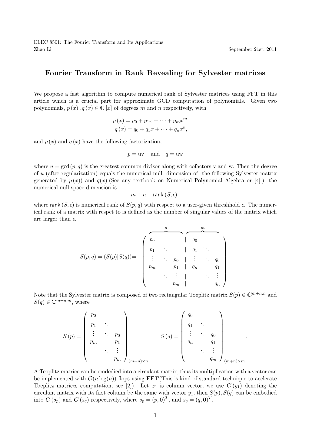 Fourier Transform in Rank Revealing for Sylvester Matrices