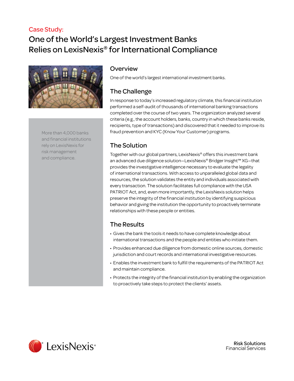 One of the World's Largest Investment Banks Relies on Lexisnexis® for International Compliance