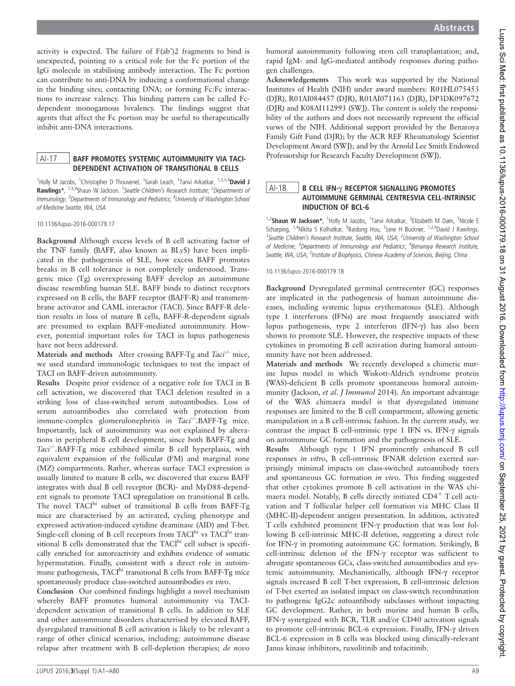 AI-18 B Cell IFN-Γ Receptor Signalling Promotes Autoimmune Germinal