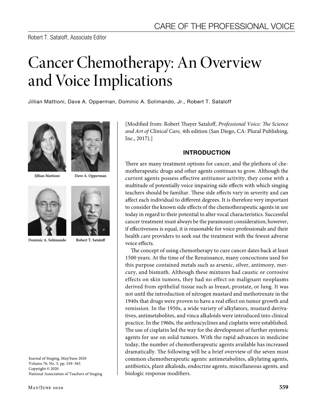 Cancer Chemotherapy: an Overview and Voice Implications