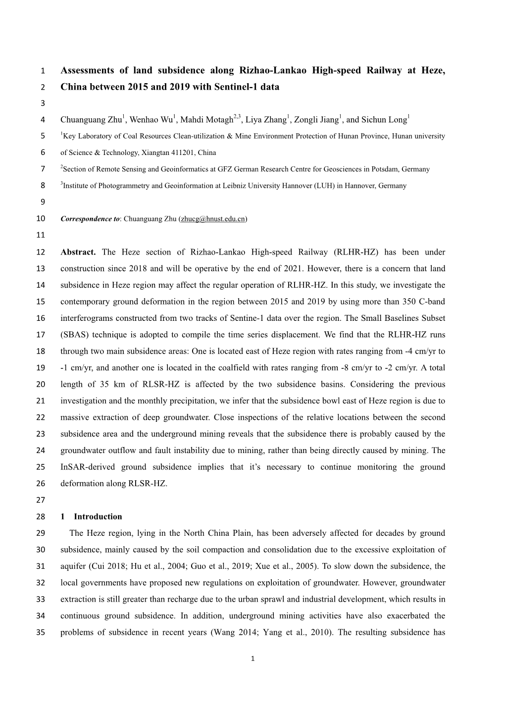 Assessments of Land Subsidence Along Rizhao-Lankao High-Speed