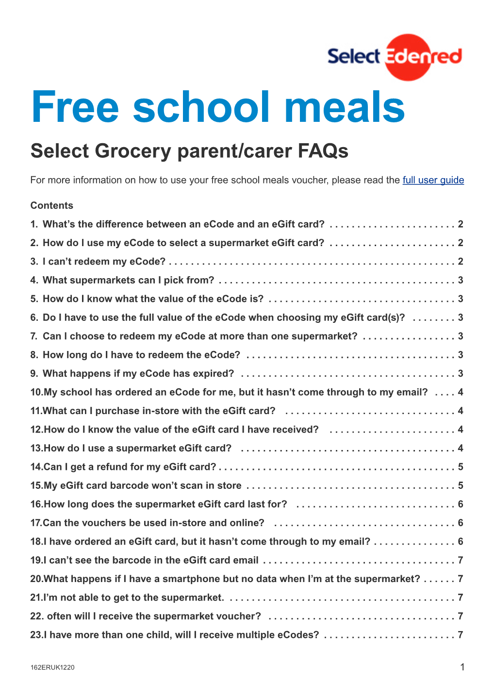 Free School Meals FAQ's
