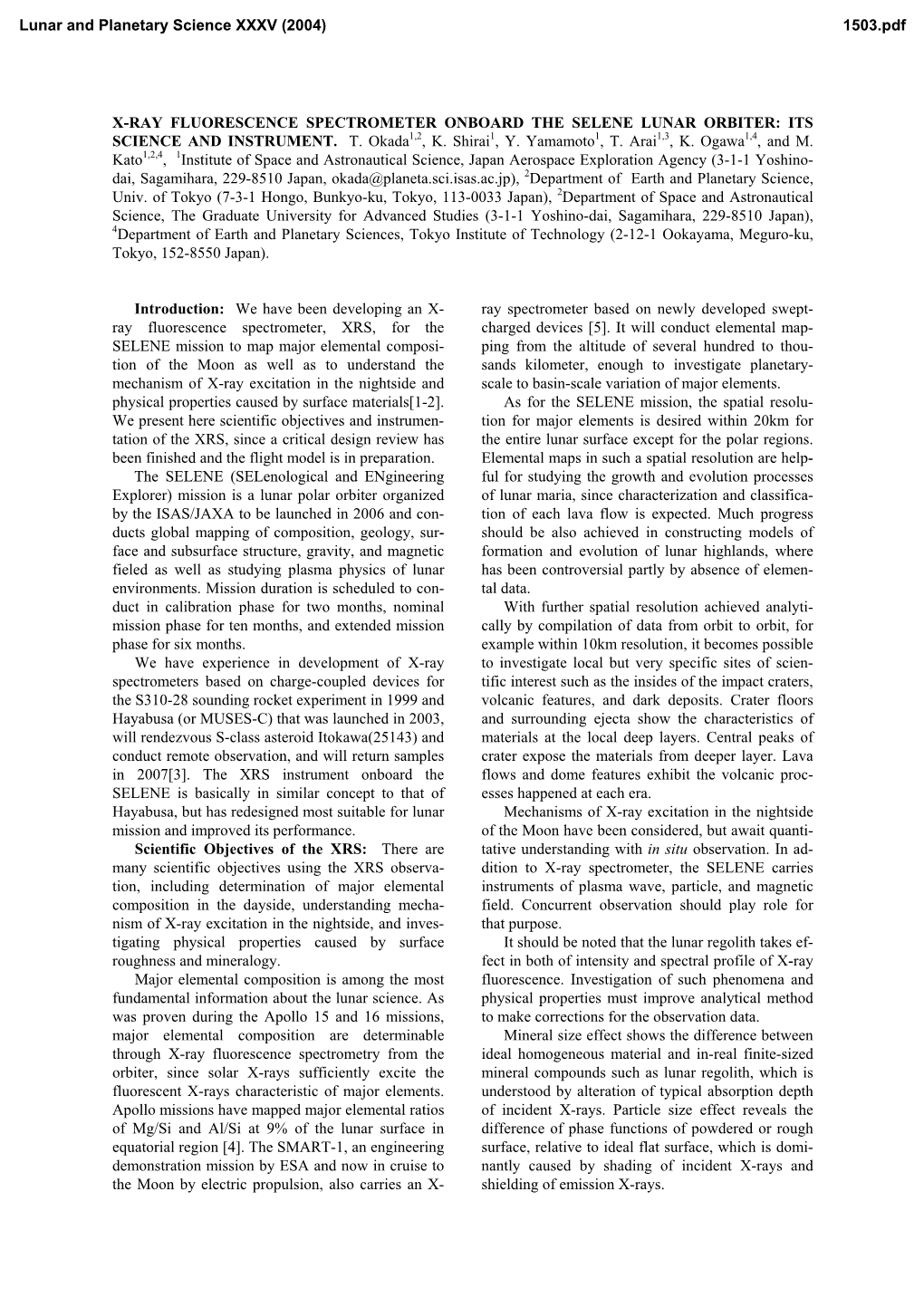 X-Ray Fluorescence Spectrometer Onboard the Selene Lunar Orbiter: Its Science and Instrument