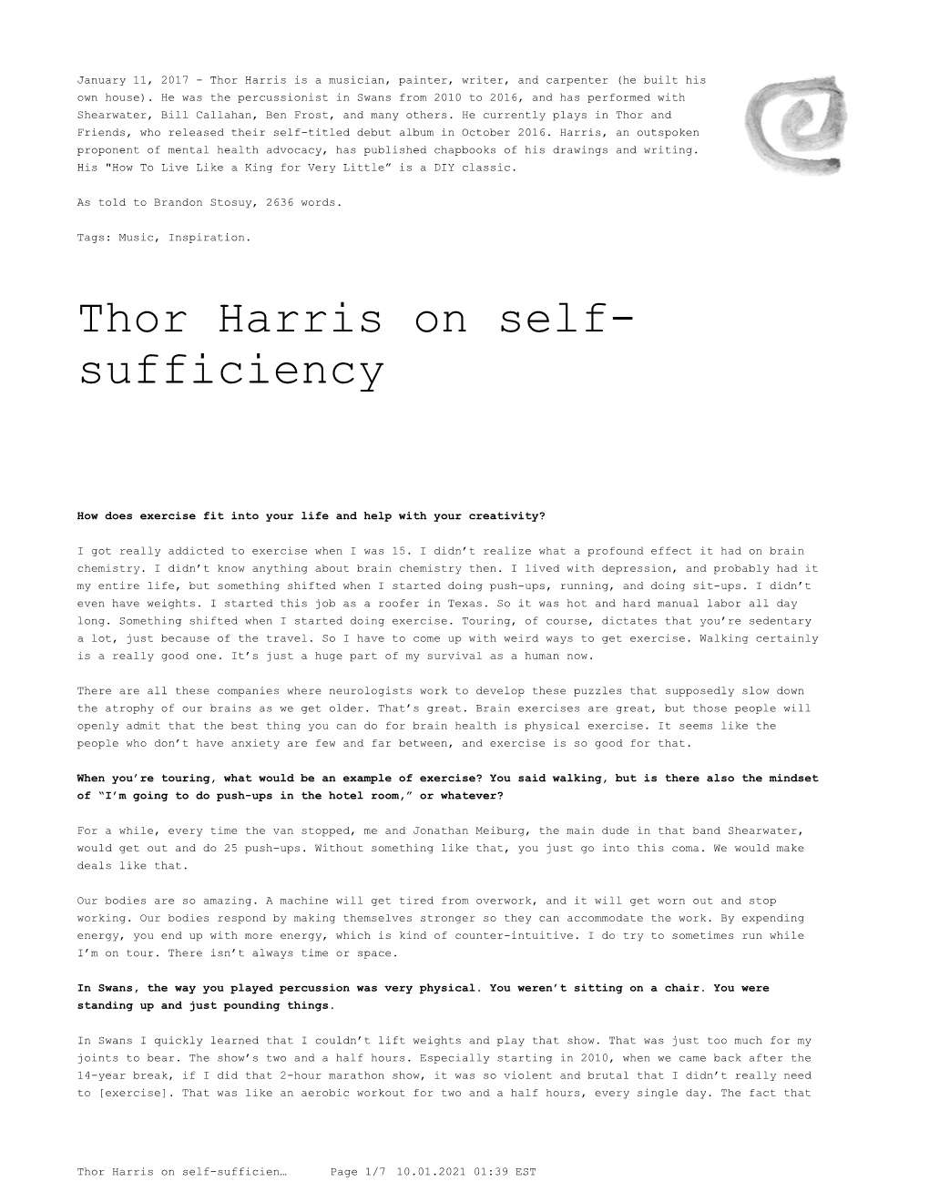 Thor Harris on Self-Sufficiency