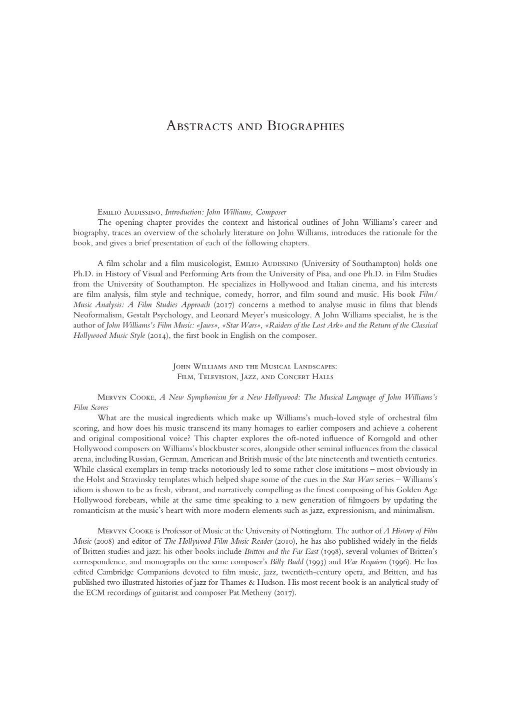 Abstracts and Biographies