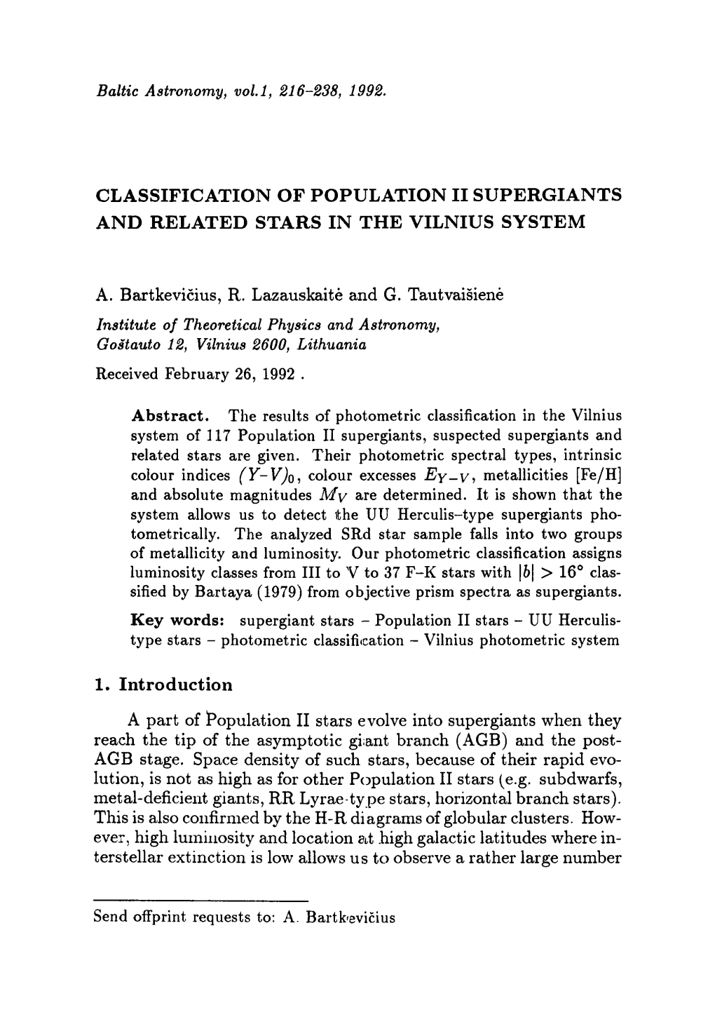 Classification of Population Ii Supergiants and Related Stars in the Vilnius System