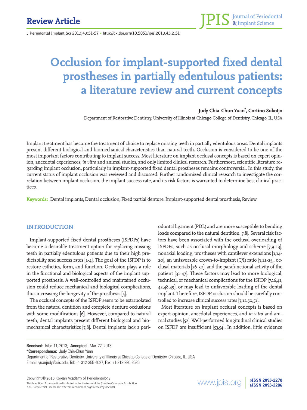 Occlusion for Implant-Supported Fixed Dental Prostheses in Partially Edentulous Patients: a Literature Review and Current Concepts
