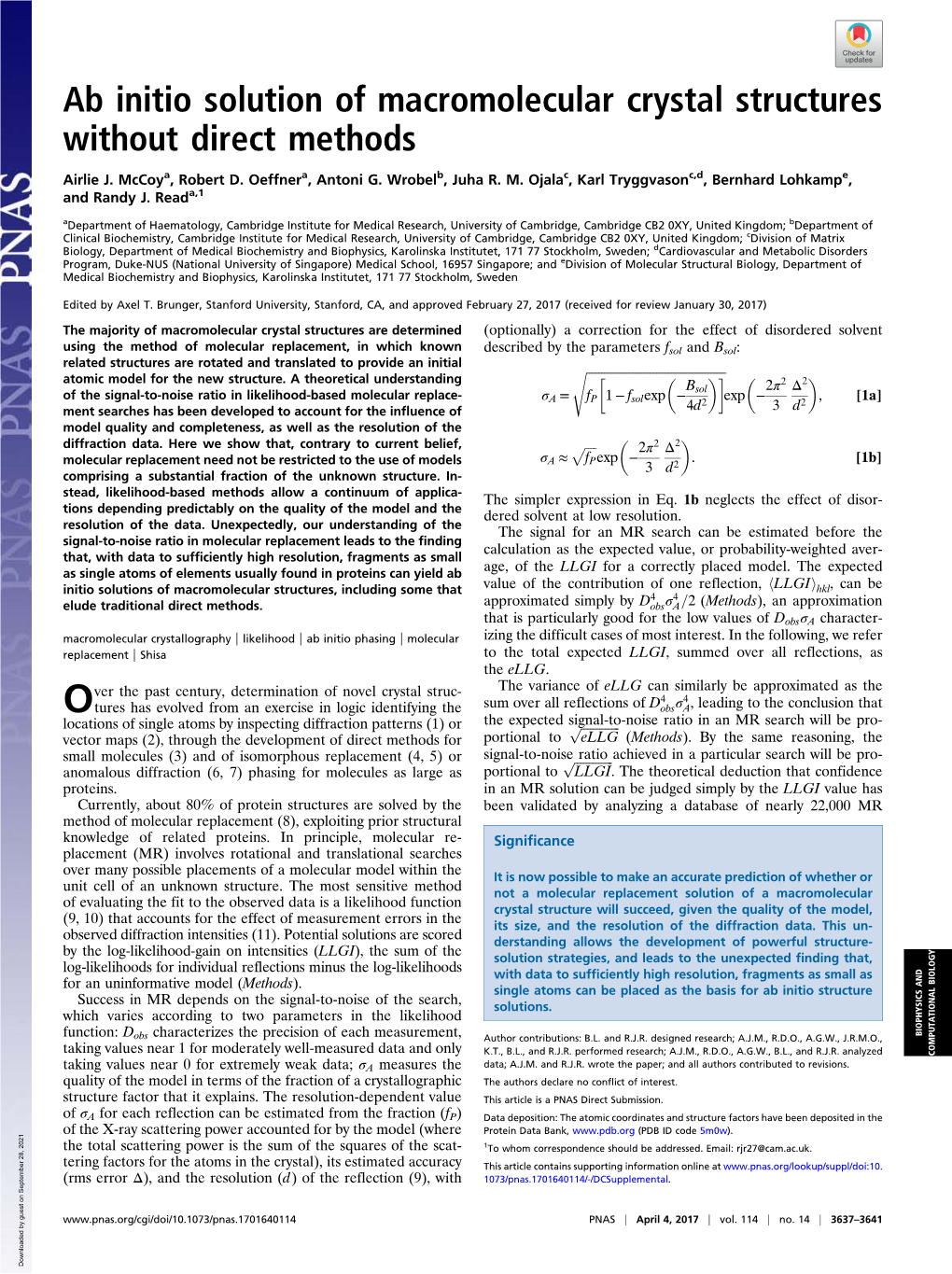 Ab Initio Solution of Macromolecular Crystal Structures Without Direct Methods