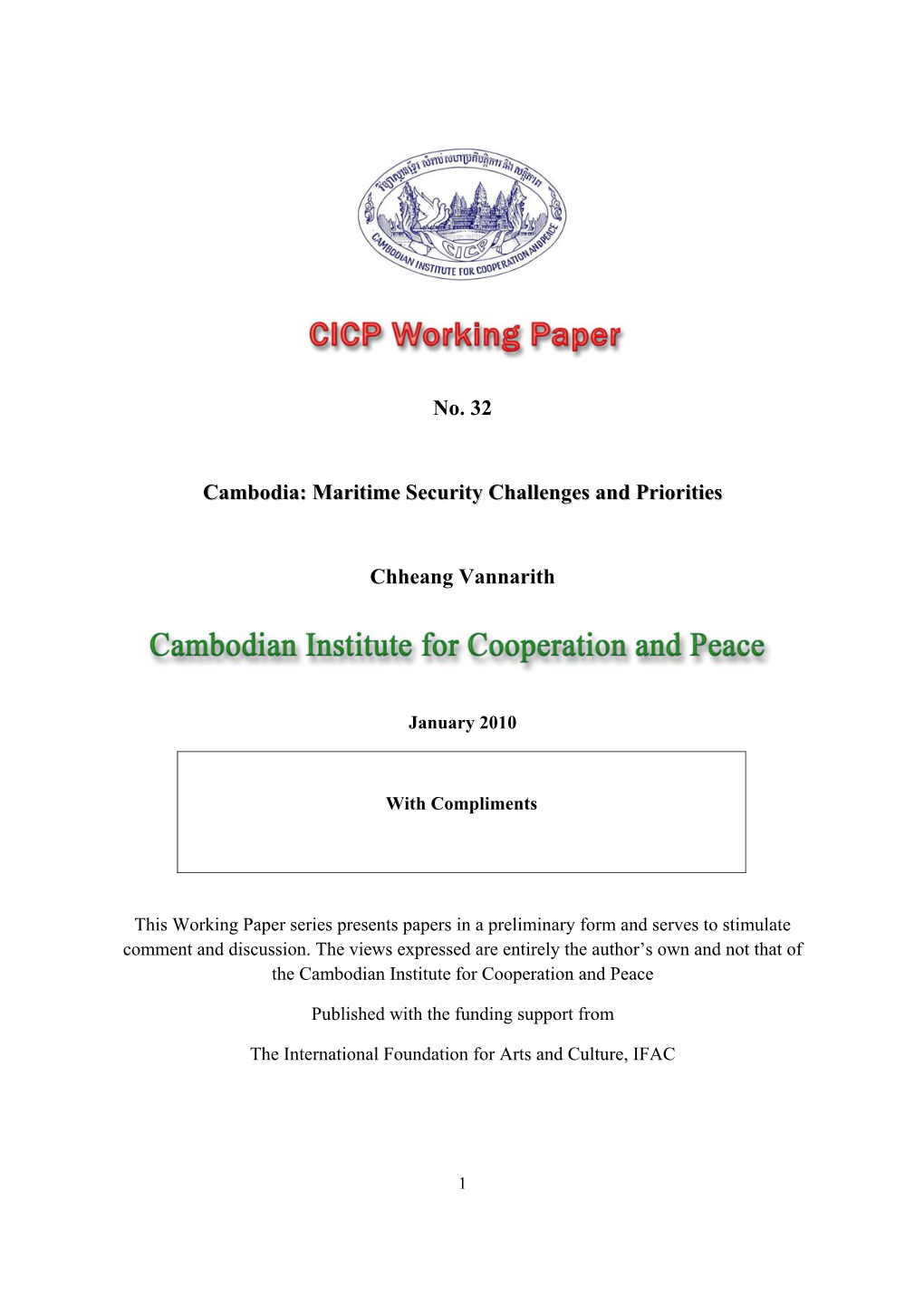 Cambodia: Maritime Security Challenges and Priorities By