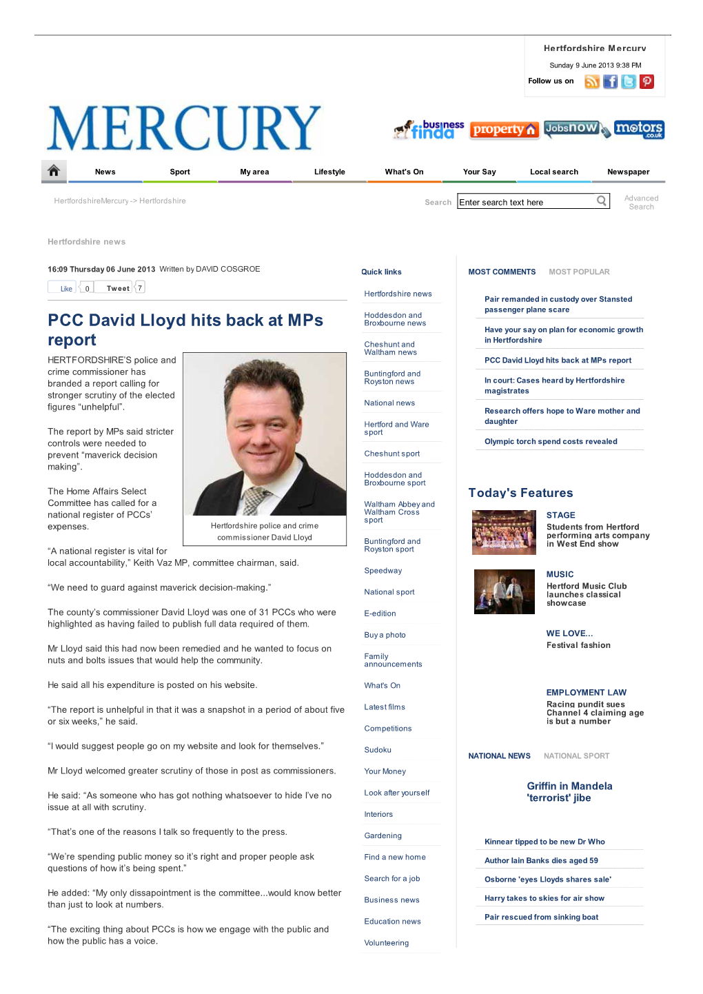 PCC David Lloyd Hits Back at Mps Report