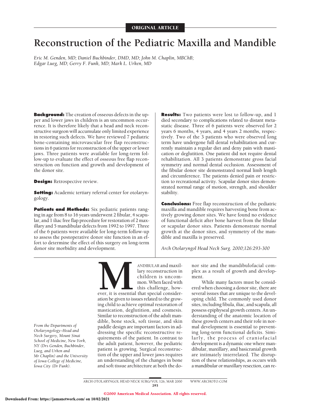 Reconstruction of the Pediatric Maxilla and Mandible