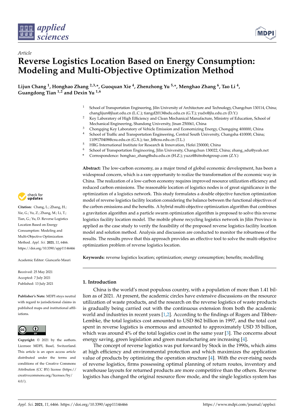 Reverse Logistics Location Based on Energy Consumption: Modeling and Multi-Objective Optimization Method