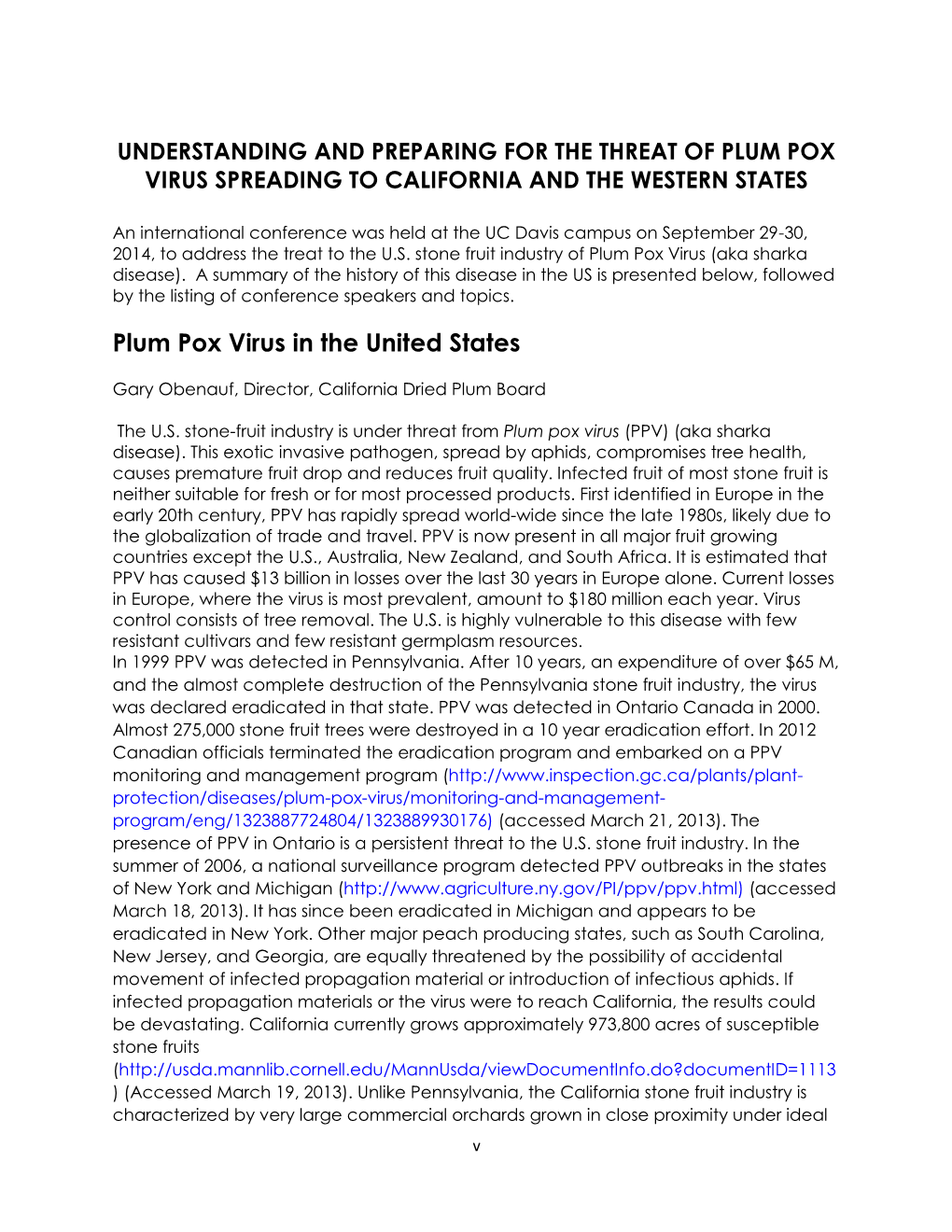 Plum Pox Virus in the United States