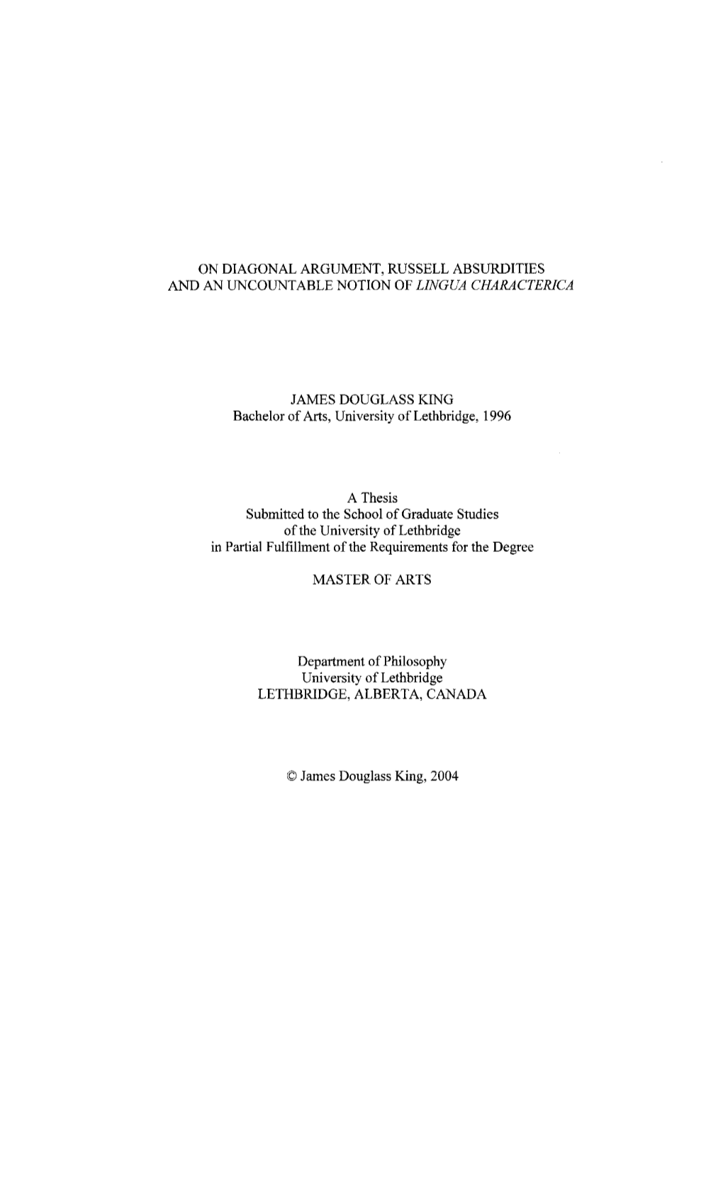 On Diagonal Argument. Russell Absurdities and an Uncountable Notion of Lingua Characterica