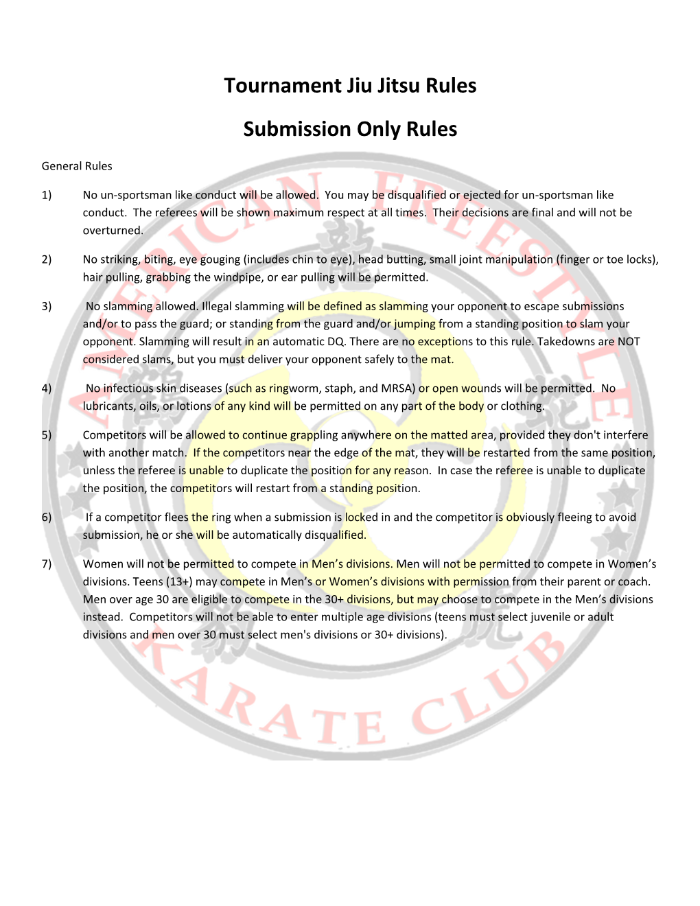 Tournament Jiu Jitsu Rules Submission Only Rules