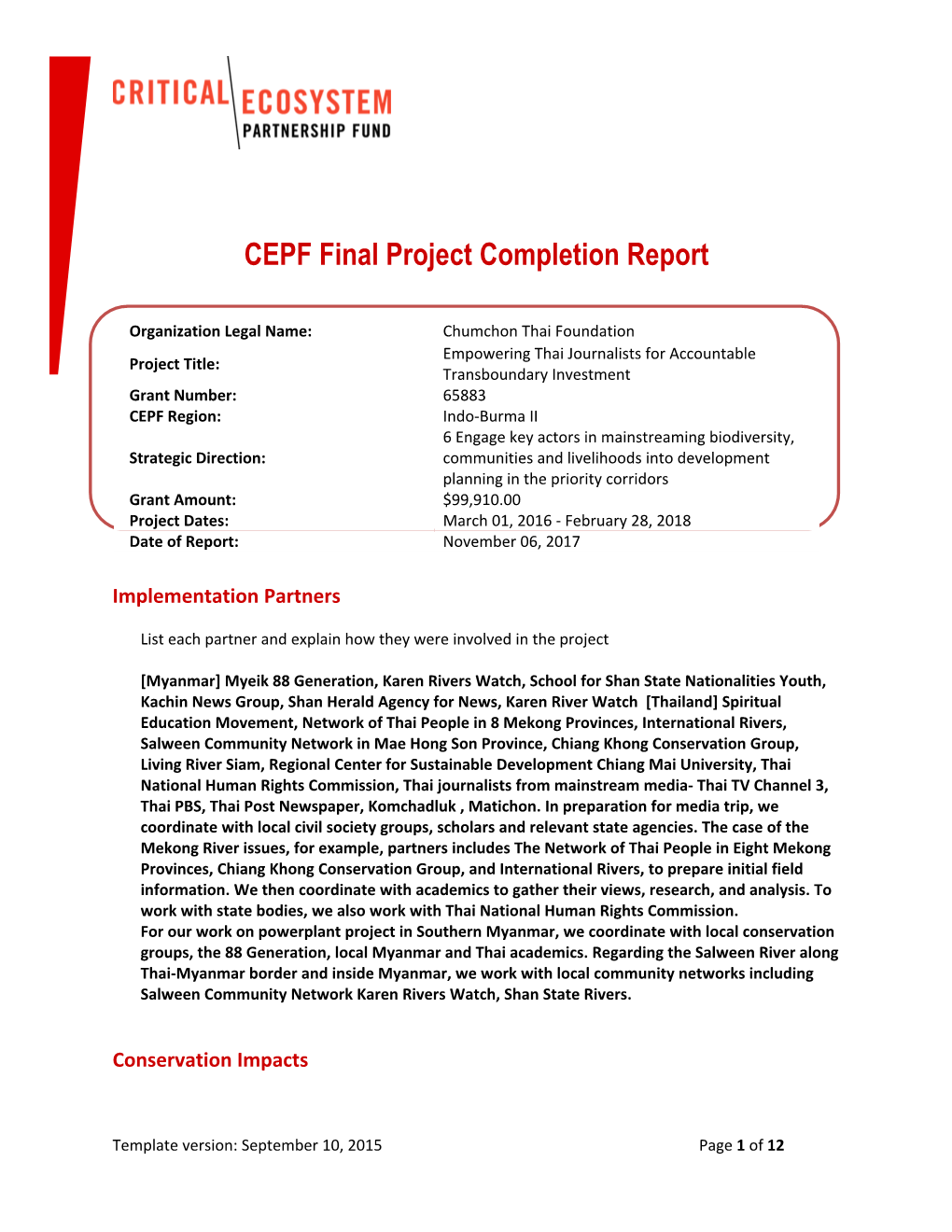 CEPF Final Project Completion Report