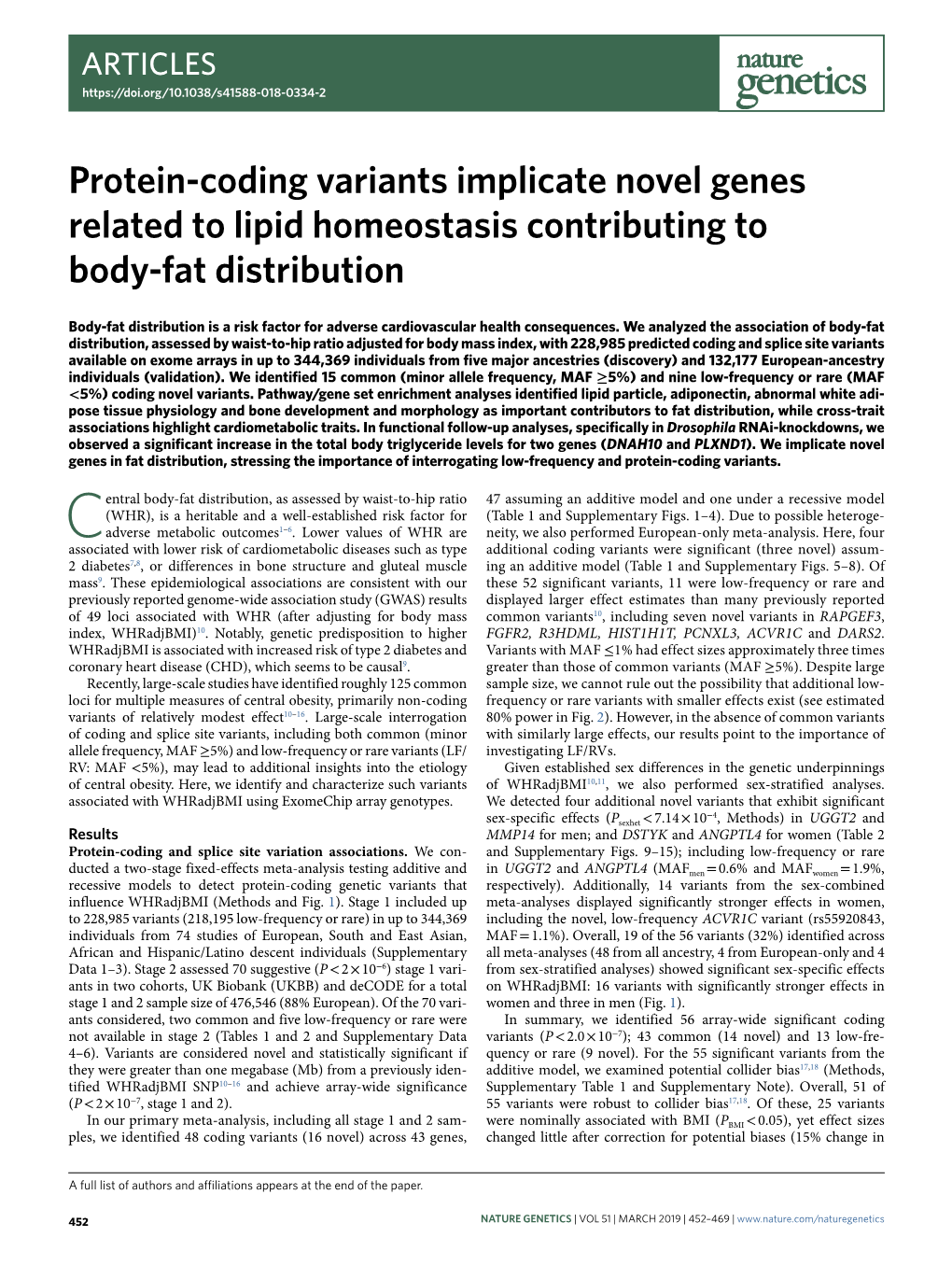 Protein-Coding Variants Implicate Novel Genes Related to Lipid Homeostasis Contributing to Body-Fat Distribution