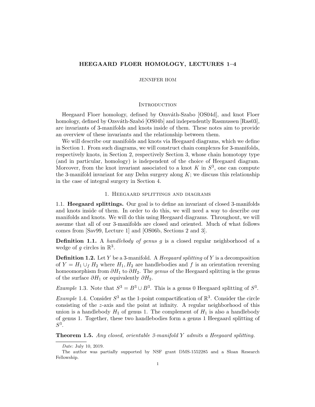 Notes on Heegaard Floer Homology