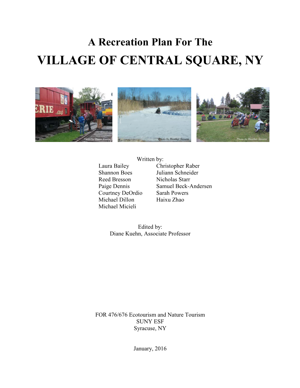 A Recreation Plan for the Village of Central Square, NY
