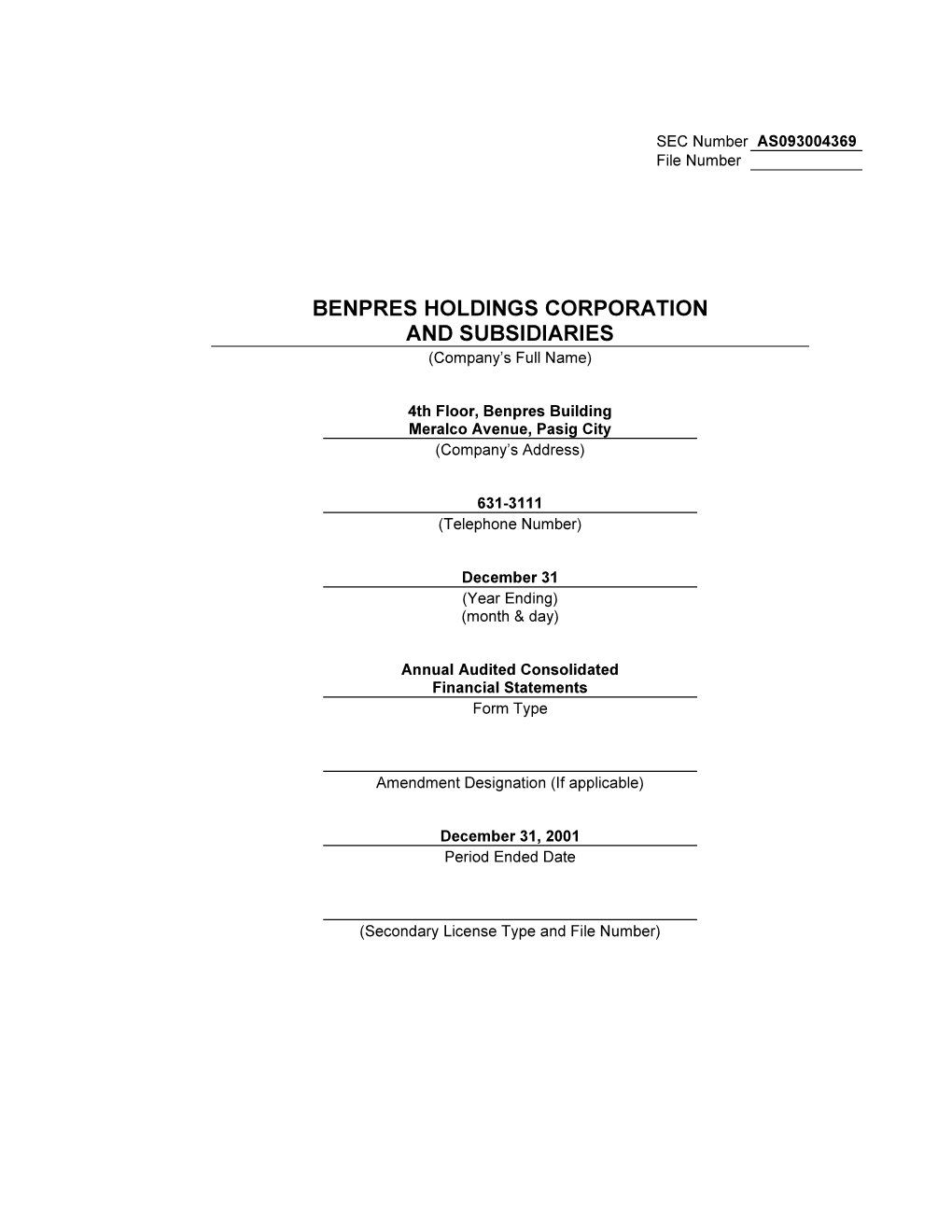 Benpres Holdings and Subsidiaries