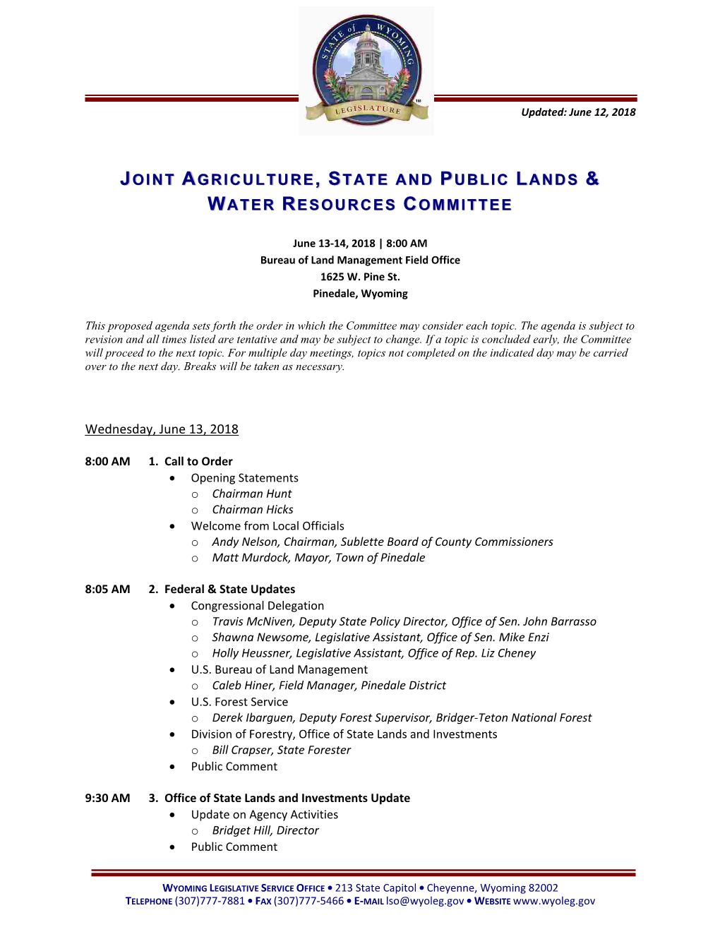 Joint Agriculture, State and Public Lands & Water