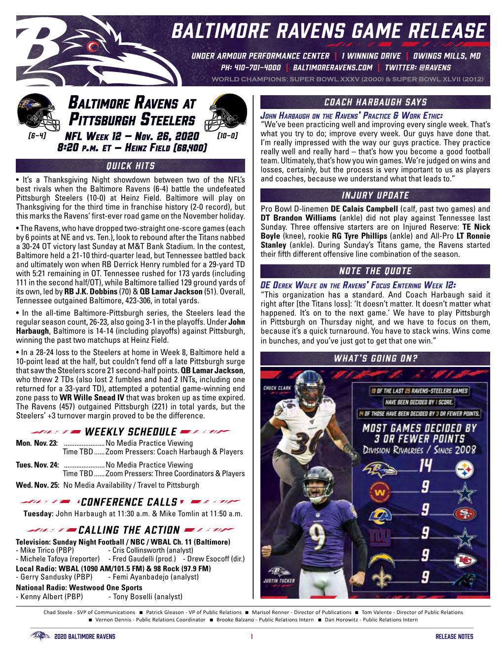 Baltimore Ravens Game Release