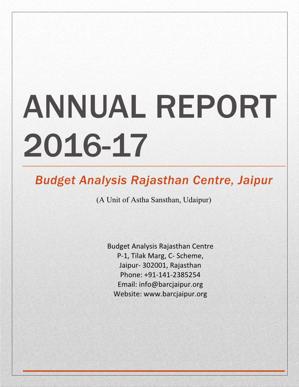 Budget Analysis Rajasthan Centre, Jaipur