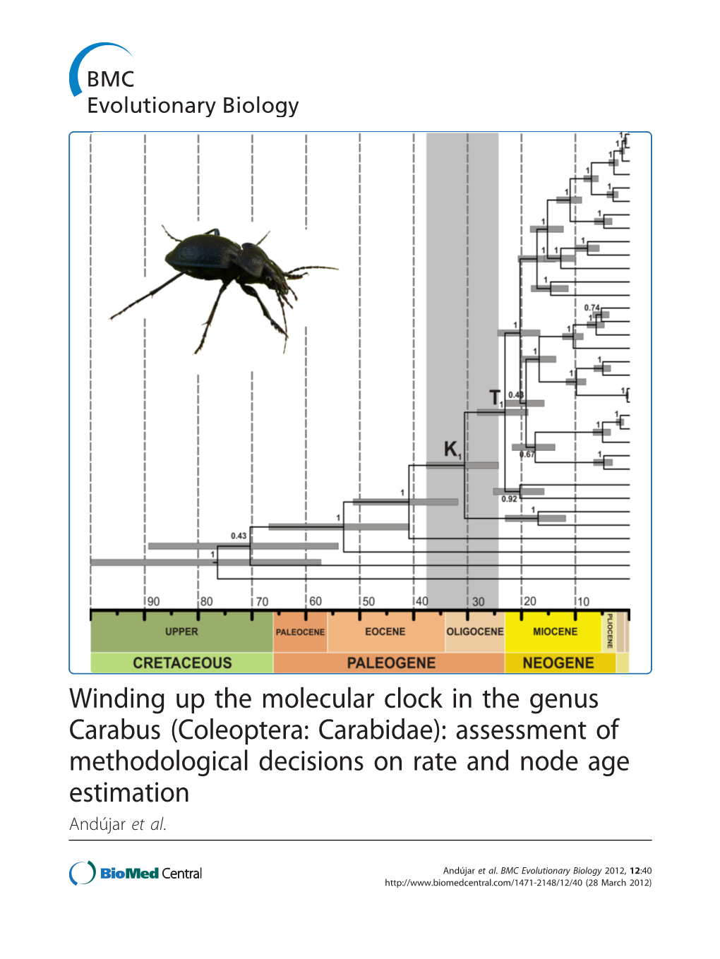 Winding up the Molecular Clock in the Genus Carabus (Coleoptera: Carabidae): Assessment of Methodological Decisions on Rate and Node Age Estimation Andújar Et Al