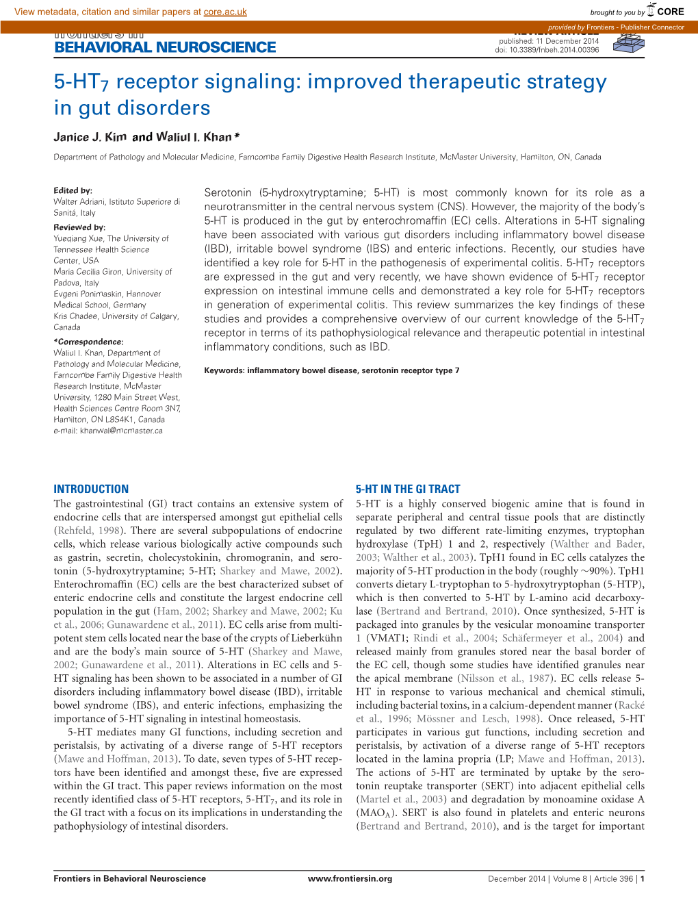 5-HT7 Receptor Signaling: Improved Therapeutic Strategy in Gut Disorders