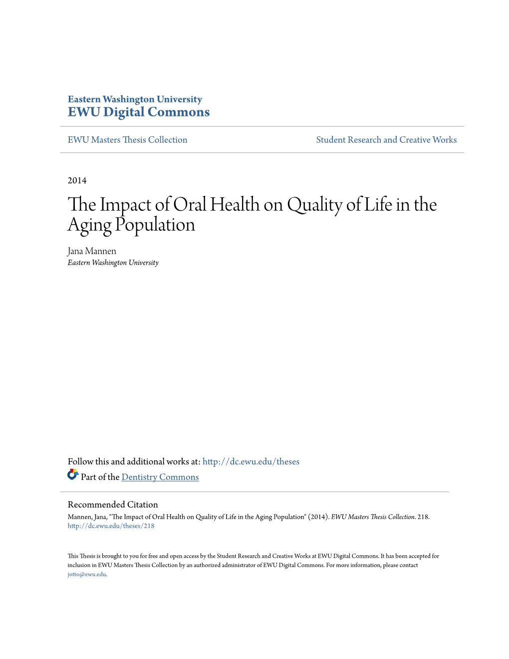 The Impact of Oral Health on Quality of Life in the Aging Population