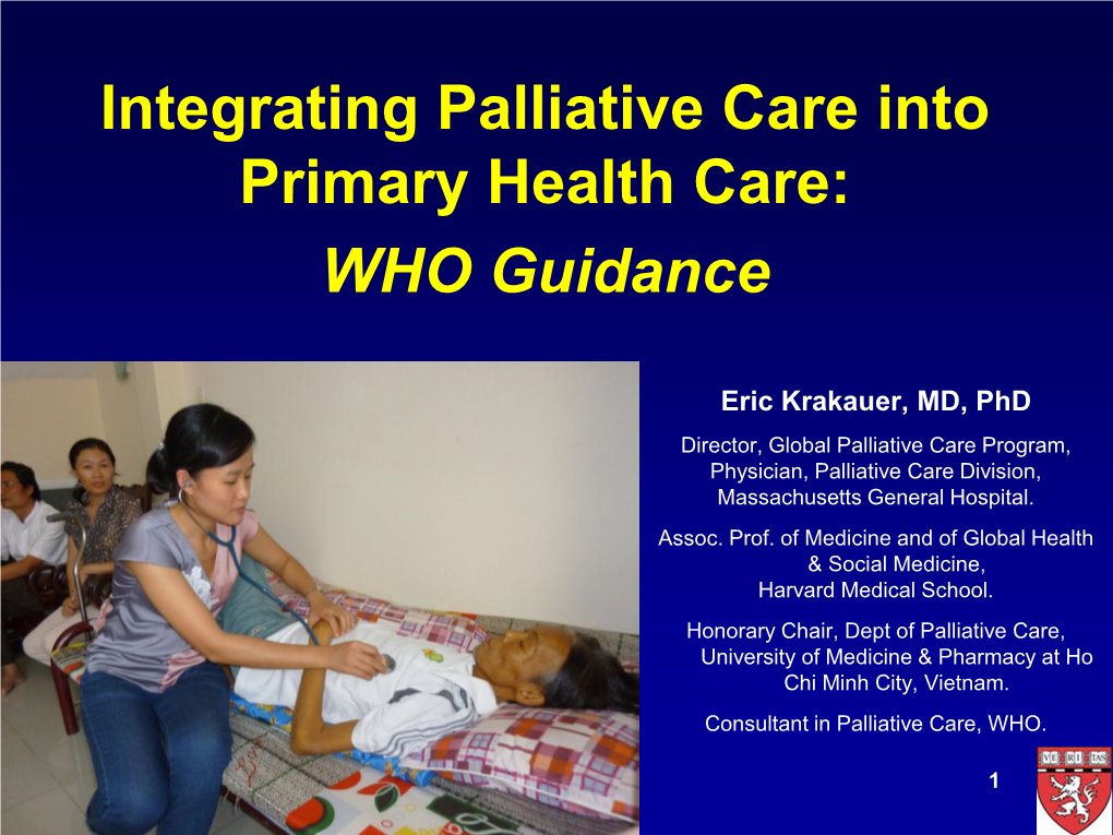 Integrating Palliative Care Into Primary Health Care: WHO Guidance