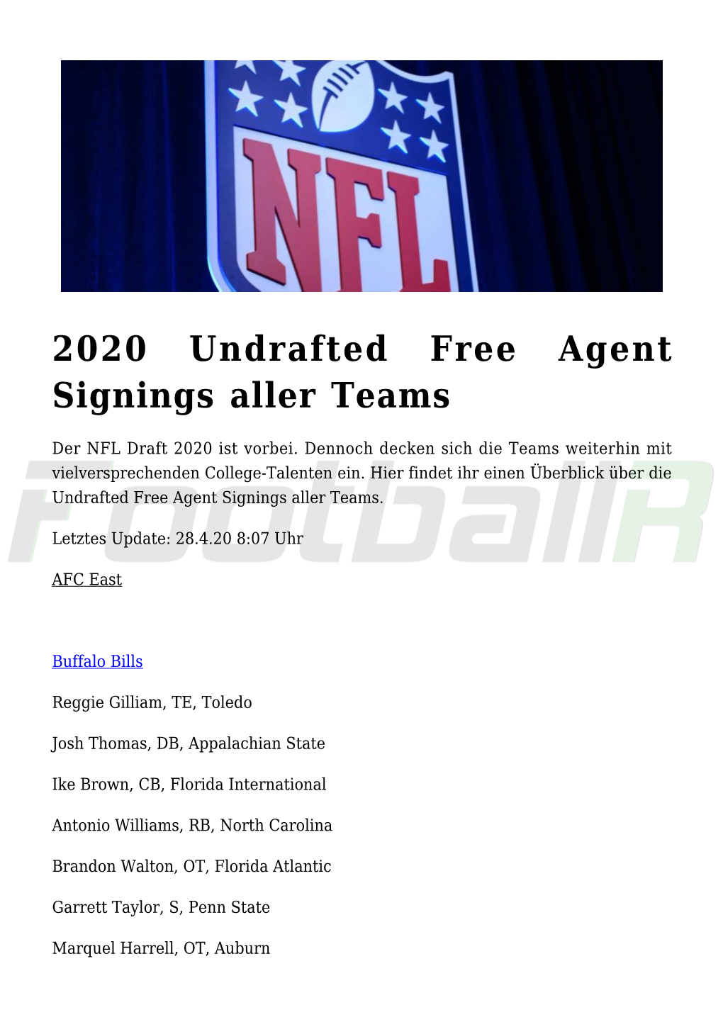 2020 Undrafted Free Agent Signings Aller Teams