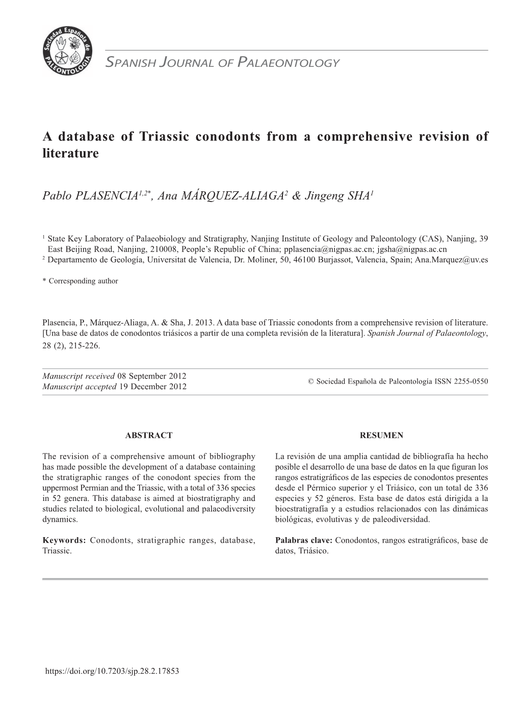 A Database of Triassic Conodonts from a Comprehensive Revision of Literature