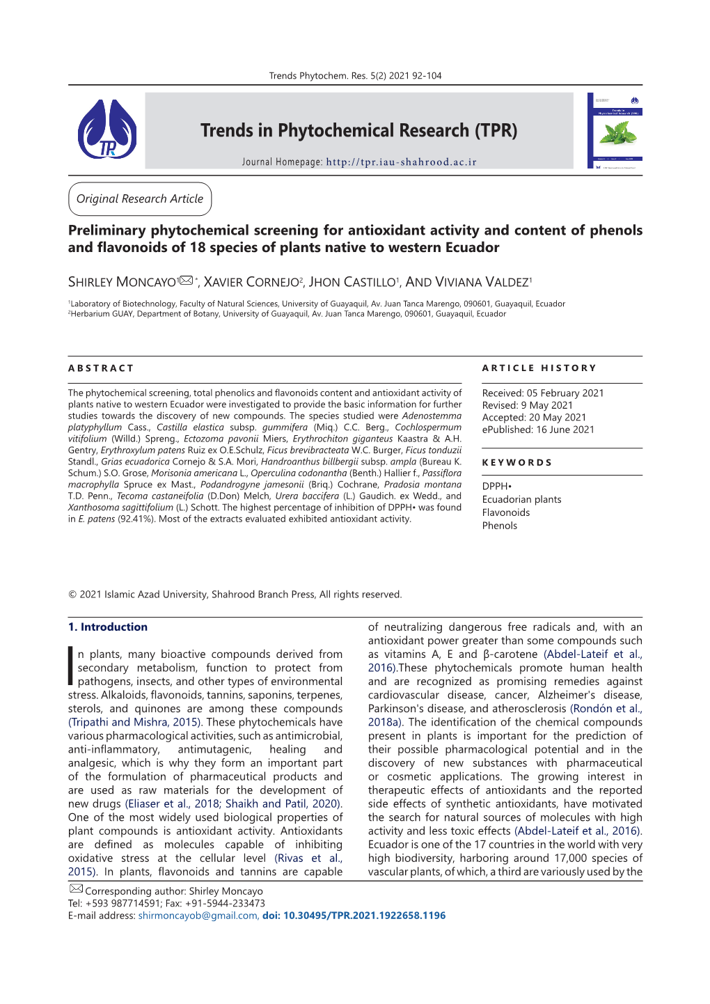 Trends in Phytochemical Research (TPR)