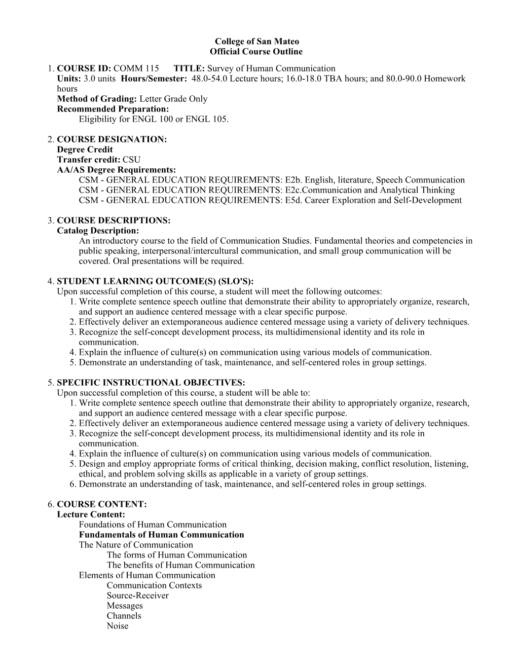 COMM 115 Survey of Human Communication