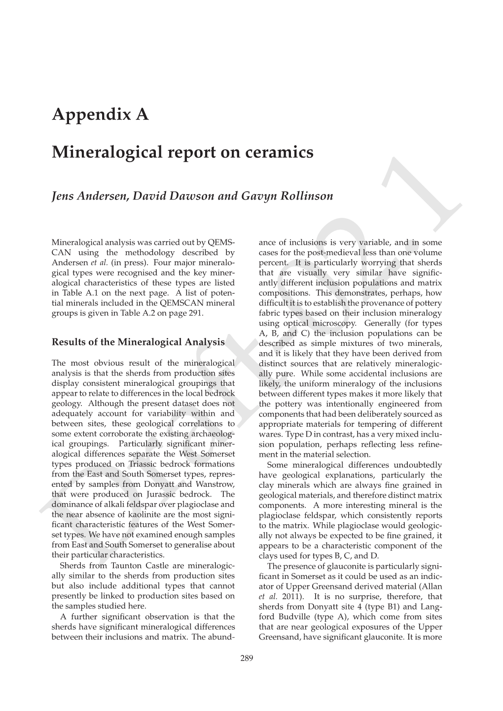 Appendix a Mineralogical Report on Ceramics