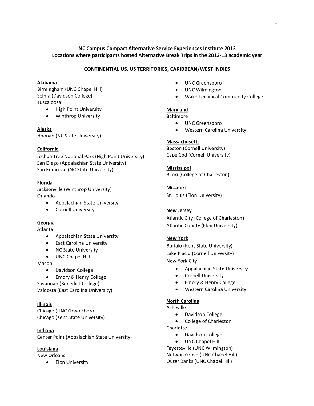 1 NC Campus Compact Alternative Service