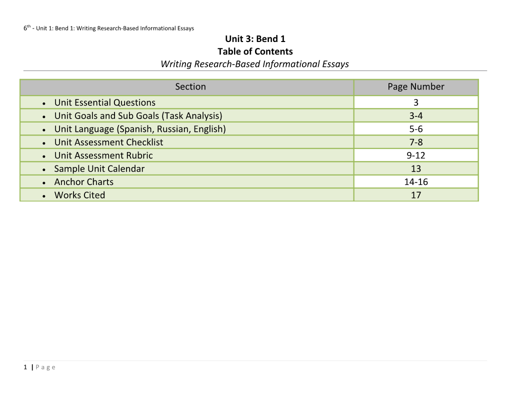 6Th - Unit 1: Bend 1: Writing Research-Based Informational Essays