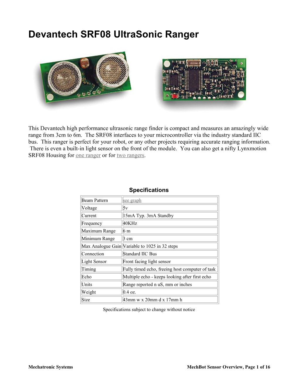 Specifications Subject to Change Without Notice