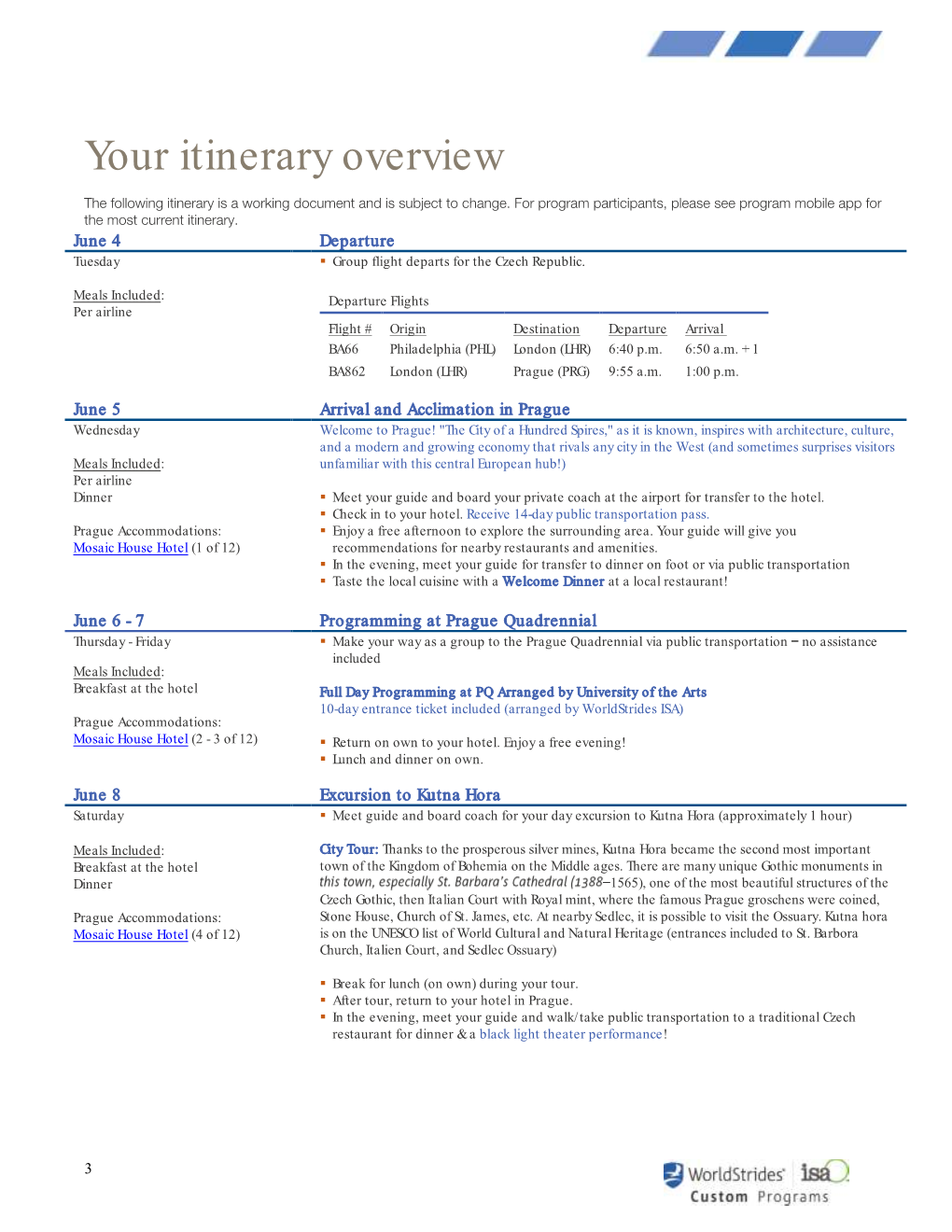 Your Itinerary Overview