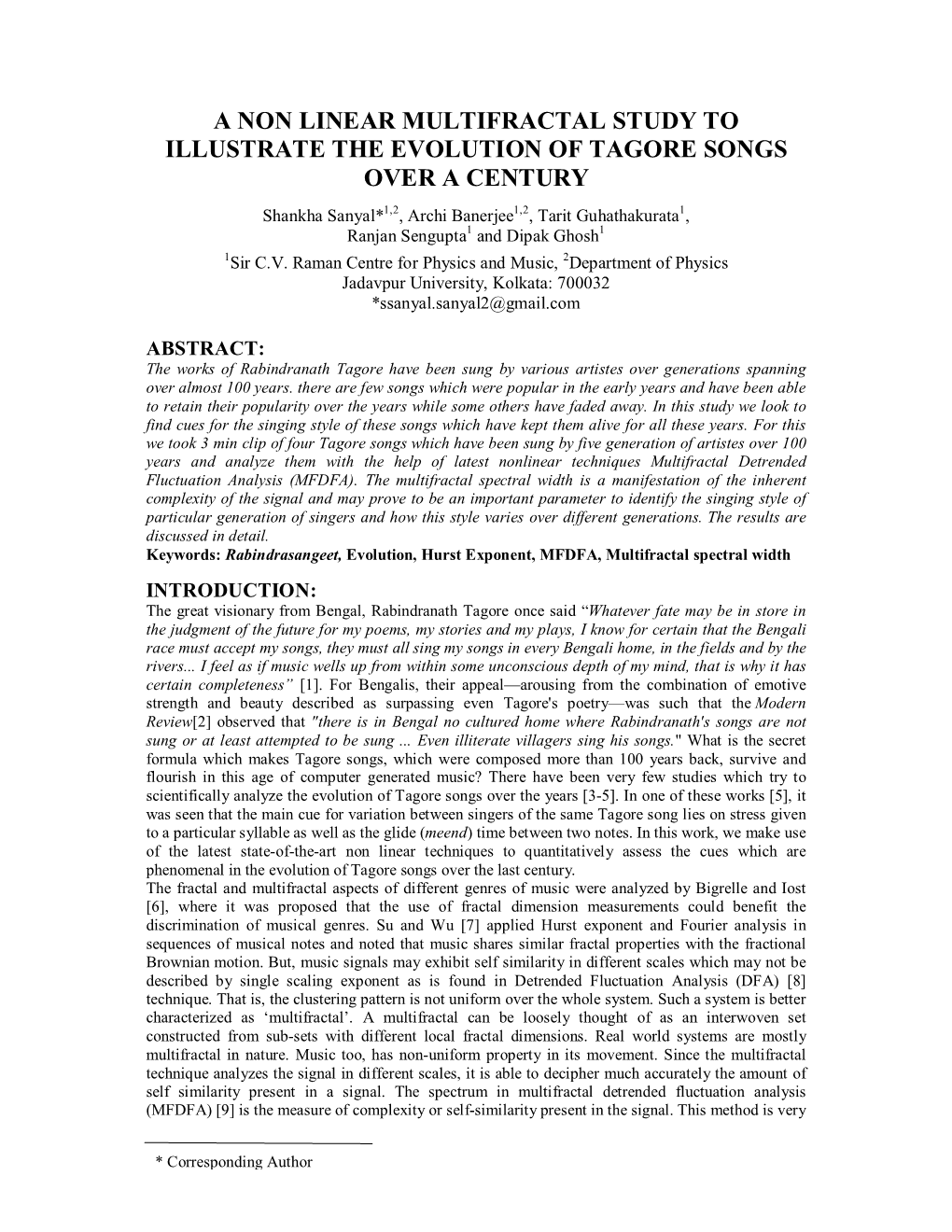 A Non Linear Multifractal Study to Illustrate the Evolution of Tagore Songs Over a Century