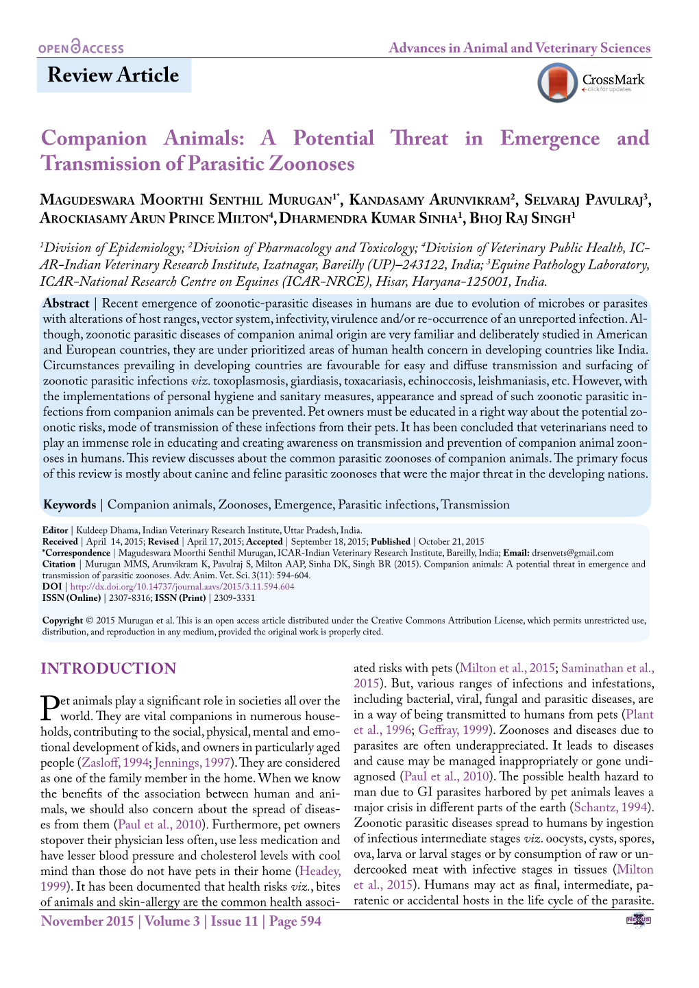 Review Article Companion Animals: a Potential Threat in Emergence And