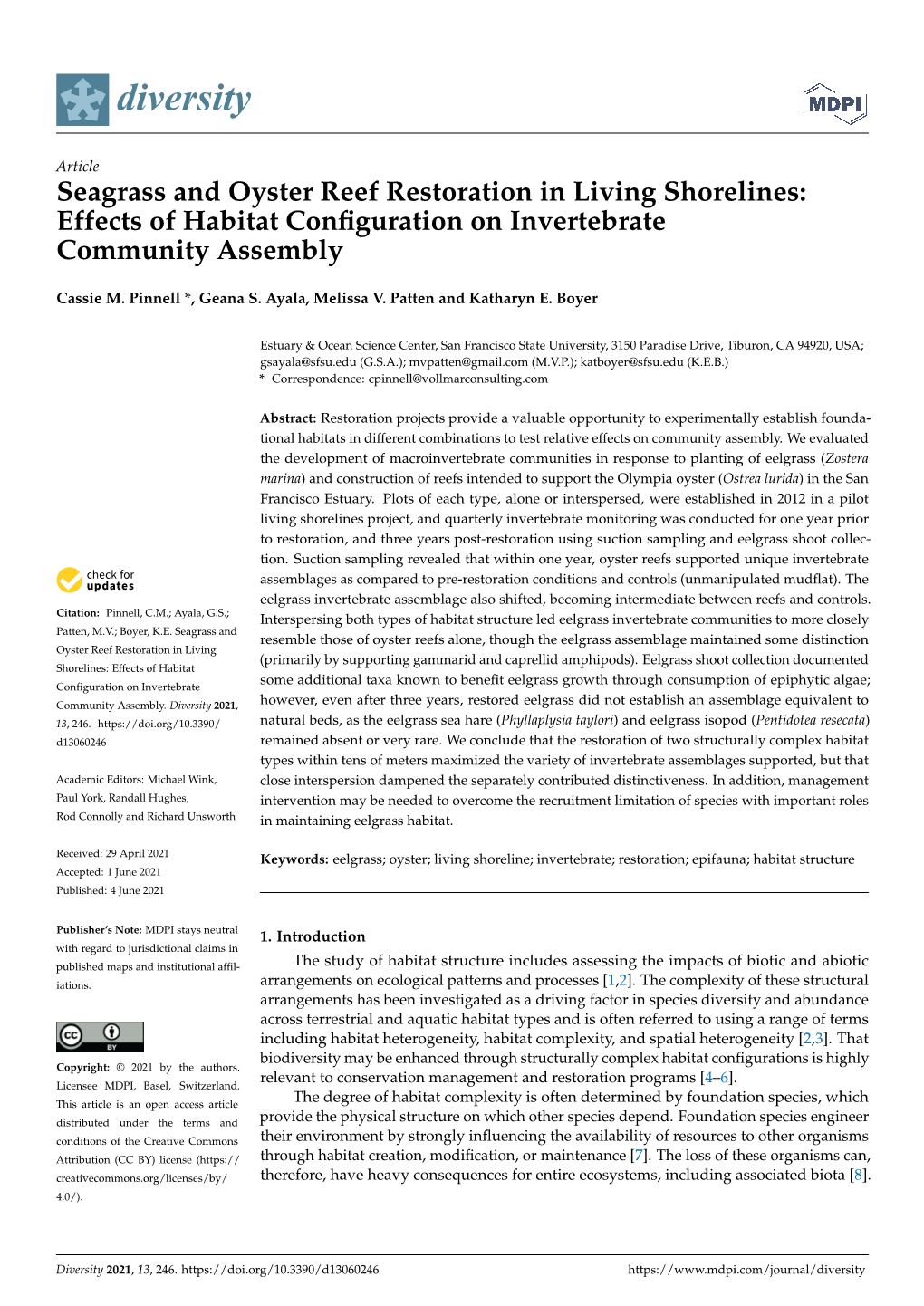Seagrass and Oyster Reef Restoration in Living Shorelines: Effects of Habitat Conﬁguration on Invertebrate Community Assembly