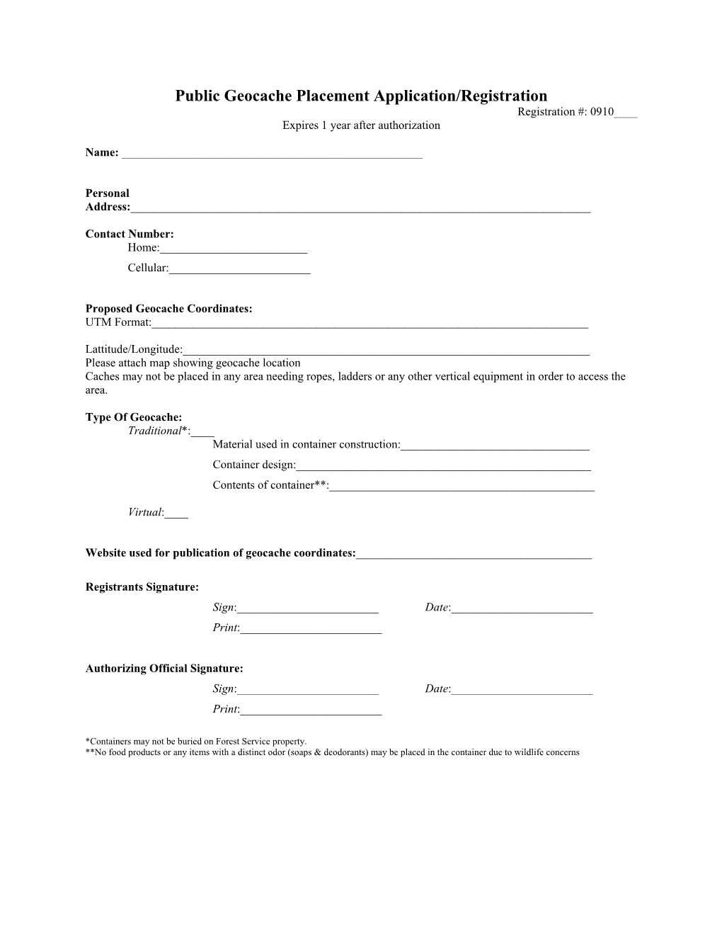 Public Geocache Placement Application/Registration Form