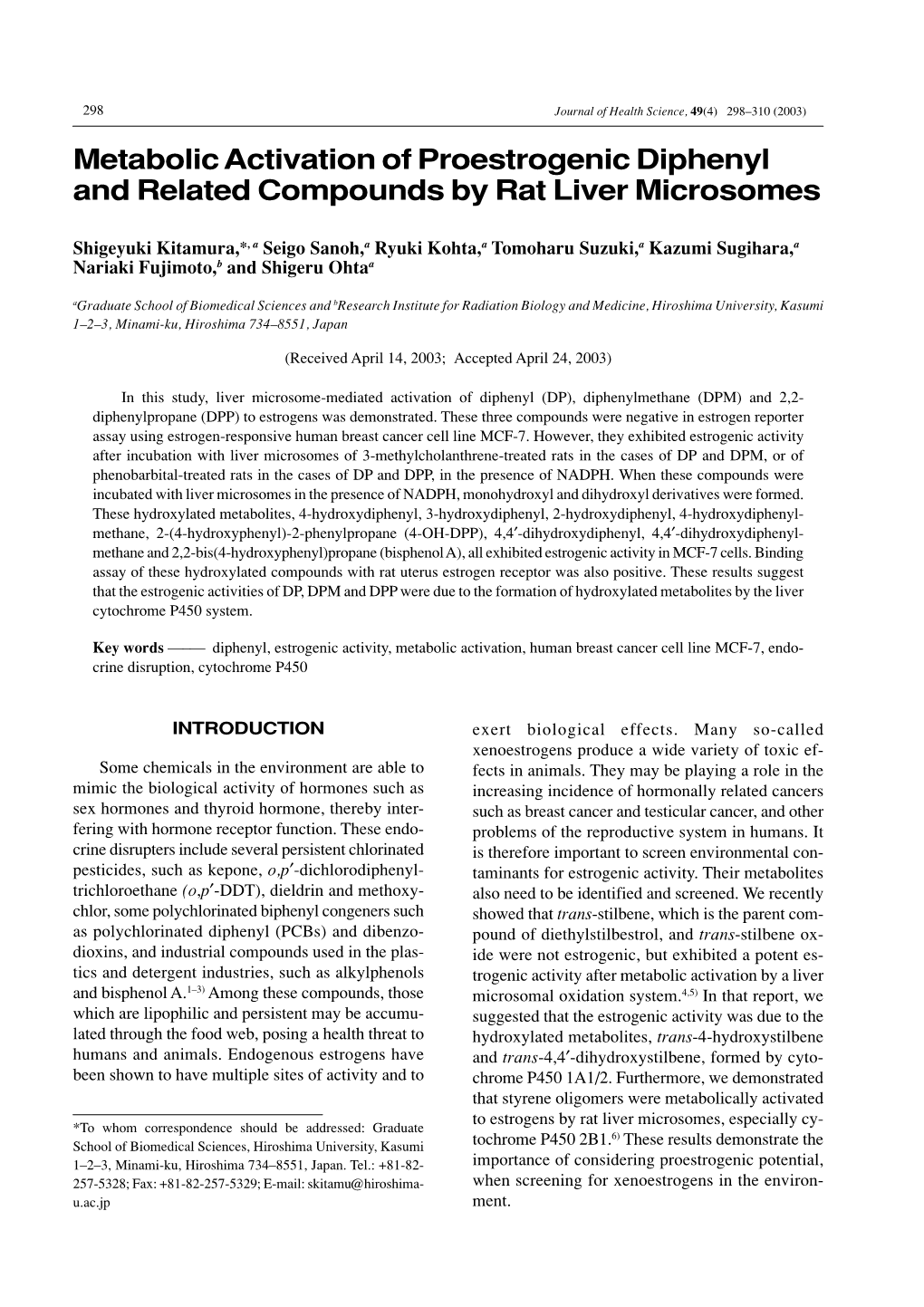 Metabolic Activation of Proestrogenic Diphenyl and Related Compounds by Rat Liver Microsomes