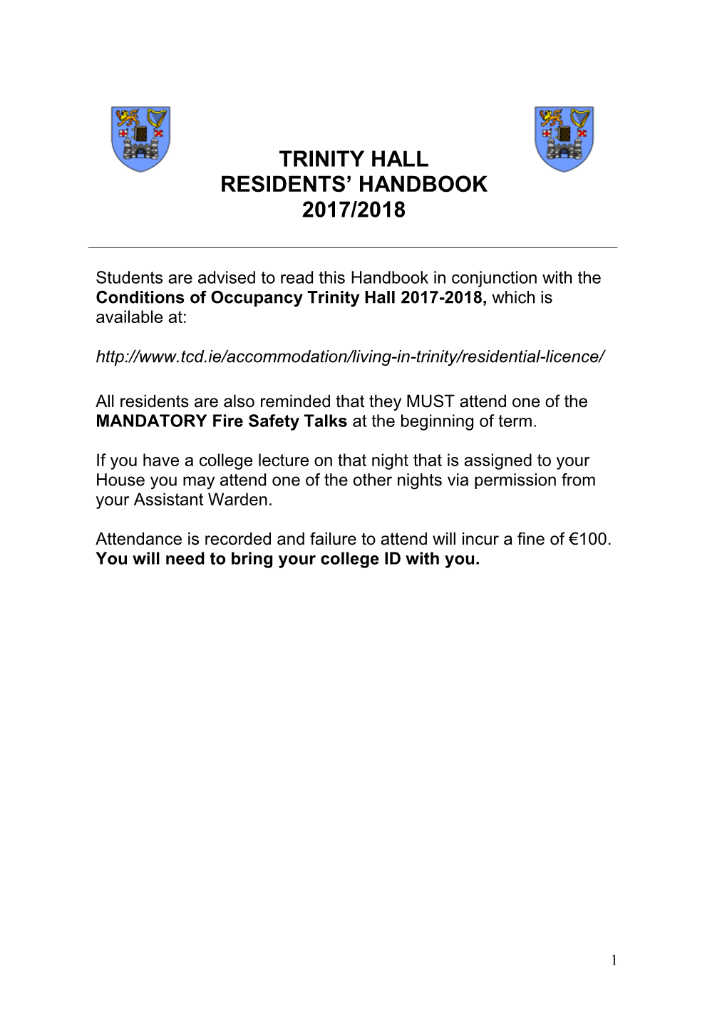 Trinity Hall Residents' Handbook 2017/2018