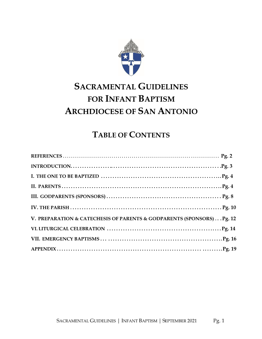 Sacramental Guidelines for Infant Baptism Archdiocese of San Antonio