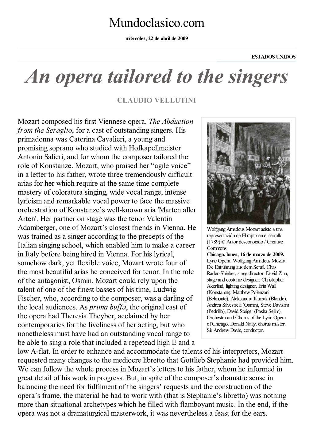 An Opera Tailored to the Singers