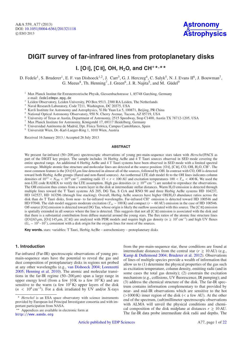 DIGIT Survey of Far-Infrared Lines from Protoplanetary Disks +�,�� I