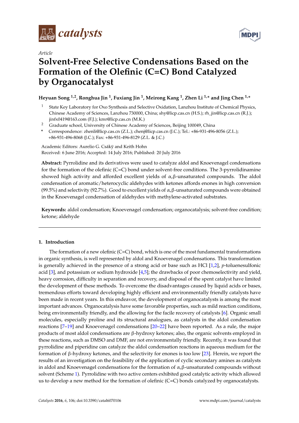 Solvent-Free Selective Condensations Based on the Formation of the Olefinic